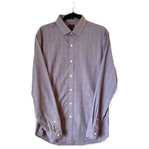 J CREW Dress Shirt Men Med Flex Wrinkle‎ Free Button Up Slim Blue Spread Collar